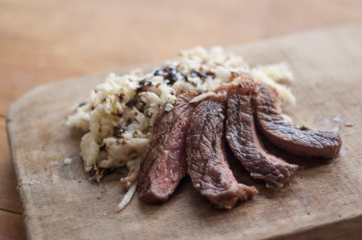 Balsamic steak with shaved cabbage